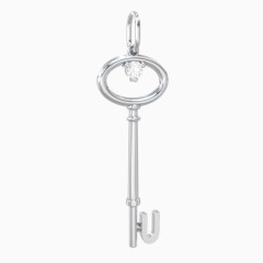 Sterling Silver Initial Skeleton Key Charm With Gemstone - U with