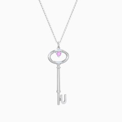 Initial Skeleton Key Pendant With Gemstone - U with Amethyst Stone