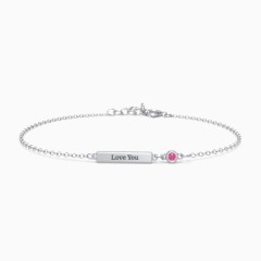 Sterling Silver Engravable Bar Bracelet with Bezel Set Stone and