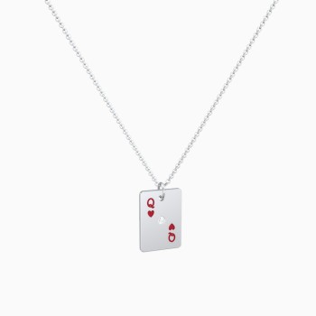 Sterling Silver Queen of Hearts Playing Card Charm Necklace with