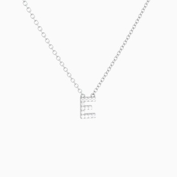 Sterling Silver Initial Pendant With Pavé Accents - E with Cubic