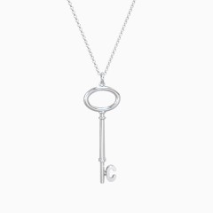 Sterling Silver Initial Skeleton Key Pendant - C