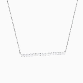 Sterling Silver Horizontal Gemstone Bar Necklace with Cubic