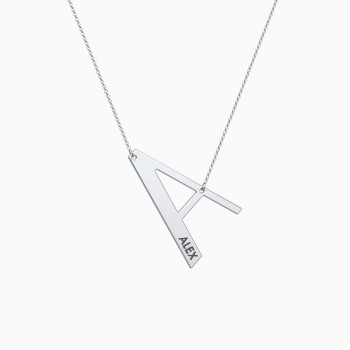 Sterling Silver Engravable Asymmetrical Initial Necklace - A | Lee