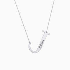Sterling Silver Engravable Asymmetrical Initial Necklace - J