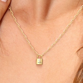 10k Solid Gold Lock Pendant and Necklace Dainty Lock and Key 