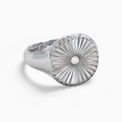 Sterling Silver Sunburst Signet Ring with Gemstone and Cubic Zirconia Stone