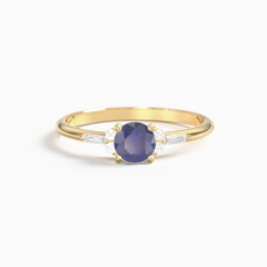 10K Yellow Gold Round Gemstone Ring with Baguette Side Stones