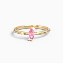 10K Yellow Gold Marquise Gemstone Ring with Scattered Accents