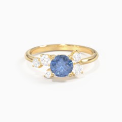 10K Yellow Gold Round Gemstone Ring with Scattered Side Stones