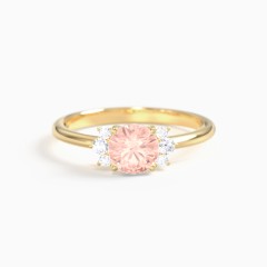 10K Yellow Gold Round Gemstone Ring With Clustered Side Stones